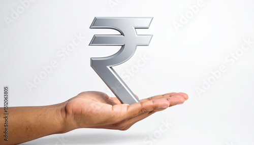 Indian Women holding Indian rupee money symbol in her hand