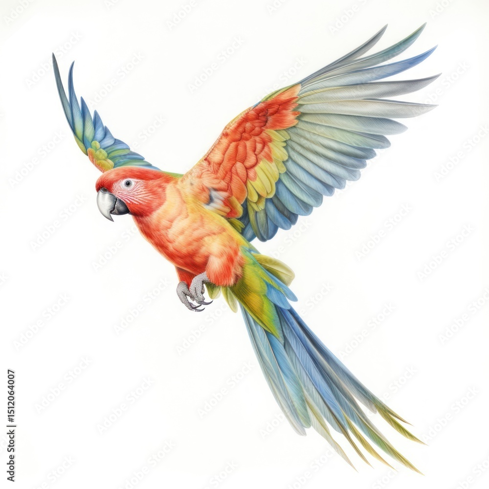 Fototapeta premium Parot flying drawing parrot animal.