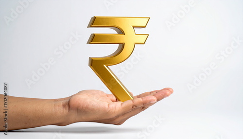 Indian Women holding Indian rupee money symbol in her hand