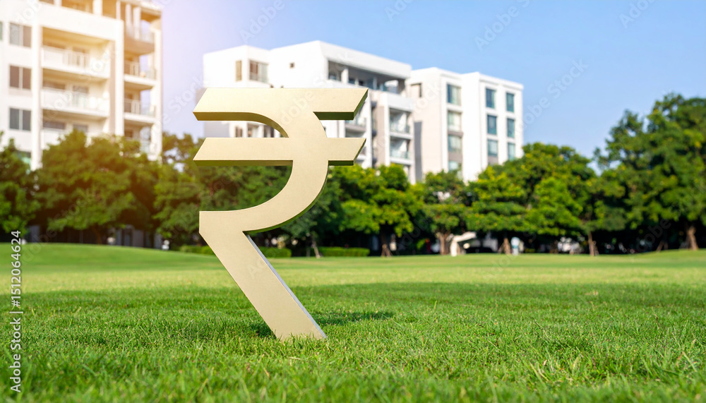 Fototapeta premium Indian rupee symbol; in ultra luxury residential park