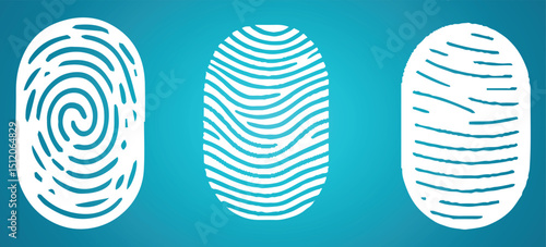 Various Unique Fingerprints White Thin Line Icon Set. Vector stock illustration.