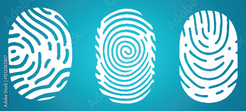Set of fingerprints isolated on blue background. Personal id identity. Unique touch id. Vector hand drawn cliparts.