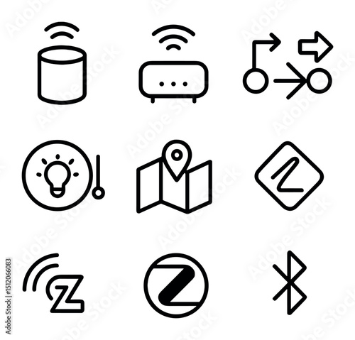 Smart Home Icon Set. Outline icon set of smart home integration: voice assistant, smart hub, IFTTT logo, automation rule, scene