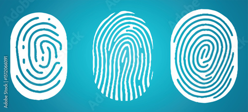 Set of fingerprints isolated on blue background. Personal id identity. Unique touch id. Vector hand drawn cliparts.