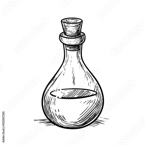 Handdrawn black and white vinegar or oil bottle sketch.