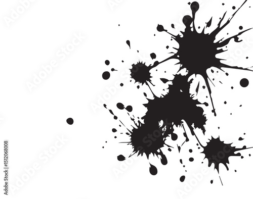 Ink splash isolated on white background. Black drop ink splatter. Black Ink splash texture background. 