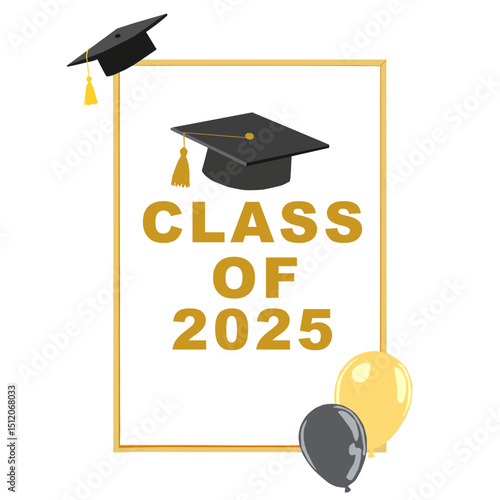 Vector illustration of the class of 2025 graduation announcement frame.