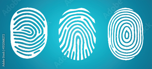 Set of Fingerprint patterns, clear lines and swirls. Human thumbprint. 