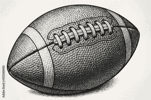  Detailed black and white illustration of a textured american football