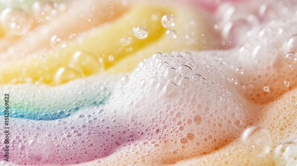 Fototapeta premium Close-up view of colorful soapy bubbles and foam.