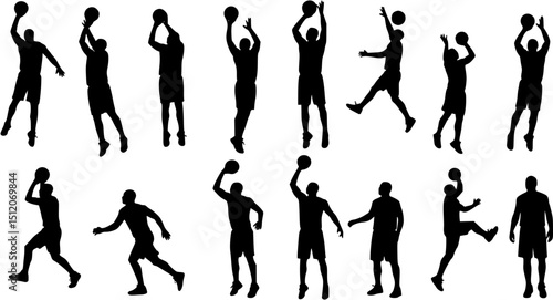 basketball player silhouette preparing to score in a hoop, perfect for depicting sports action, competition, or basketball-themed illustrations
