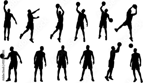 basketball player silhouette preparing to score in a hoop, perfect for depicting sports action, competition, or basketball-themed illustrations
