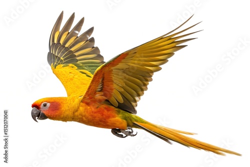 Colorful Parrot Flying On White Background.