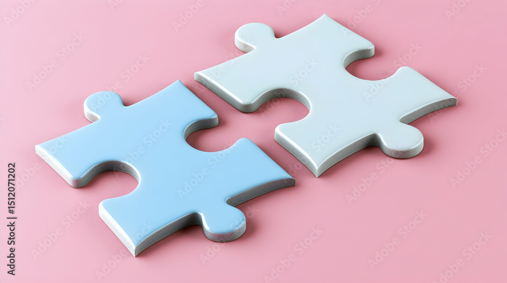 Obraz premium Two Pastel Puzzle Pieces On Pink Background