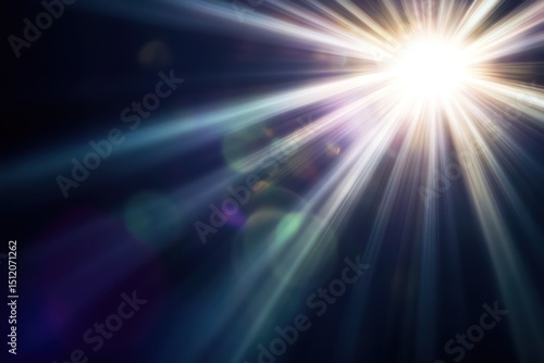 Glowing Sunlight Rays with Lens Flare on Black