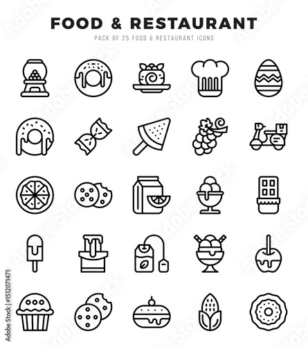 Set of Food and Restaurant Icons. Simple Lineal art style icons pack.