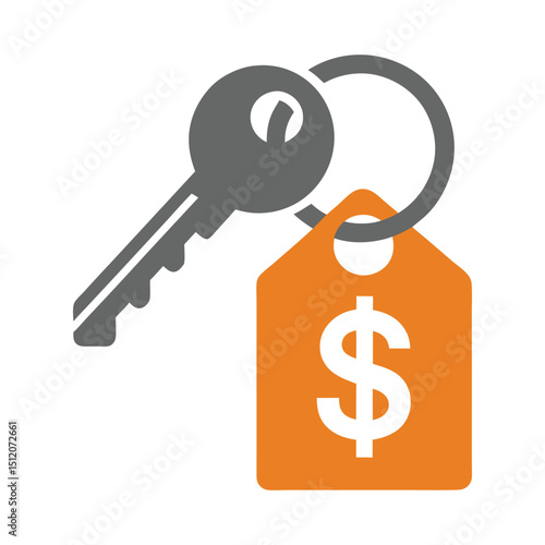 Real Estate Key and House Vector Logo with Dollar Sign.