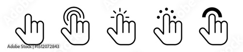 Conjunto de iconos de clic táctil del cursor. Interacción digital, selección y navegación. Dedo señalando, clic aquí. Ilustración vectorial