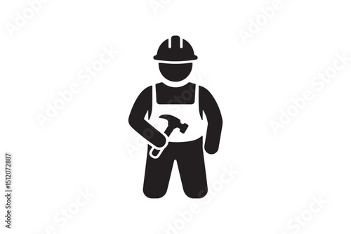 Construction worker silhouette vector art illustration on white background