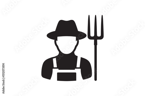 Farmer silhouette vector art illustration on white background