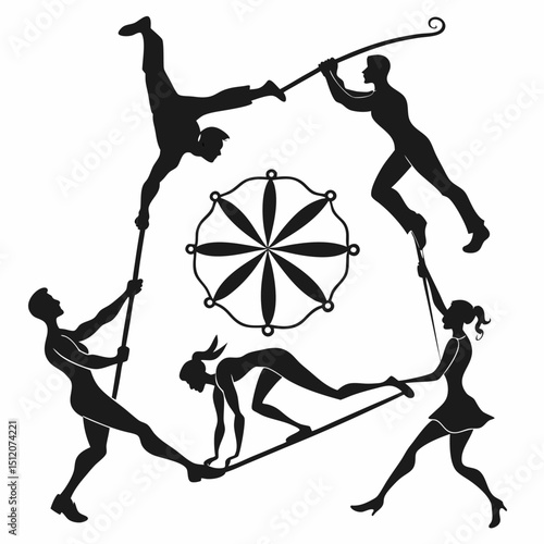 Circus performers silhouette art graphic