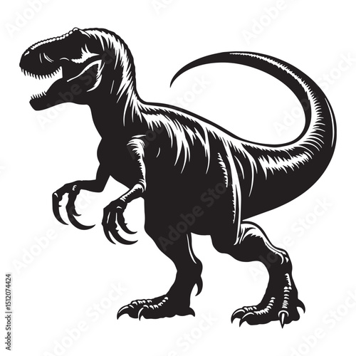Aggressive Allosaurus silhouette hunting – Allosaurus illustration – Minimalist Allosaurus vector – Dinosaur silhouette

