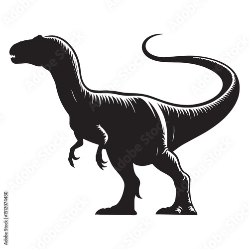 Allosaurus silhouette showing muscle and might – Allosaurus illustration – Minimalist Allosaurus vector – Dinosaur silhouette

