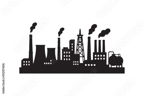 Industrial skyline silhouette vector art illustration on white background