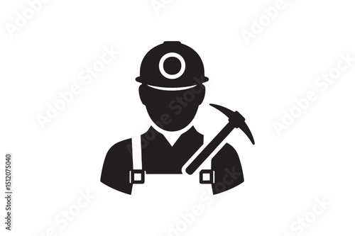 Miner silhouette vector art illustration on white background