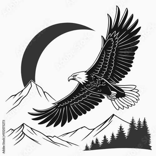 Majestic bald eagle soaring over mountains