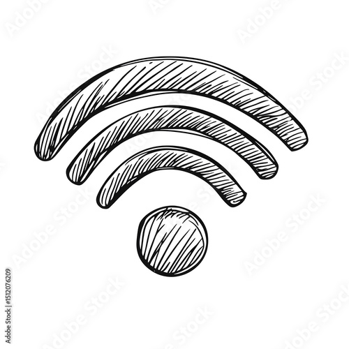 Hand-drawn WiFi signal symbol with waves, representing wireless internet access.