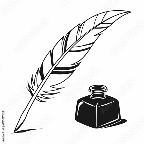 Quill pen and inkwell vintage writing illustration
