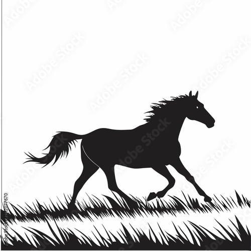 Silhouette of a horse running in a field