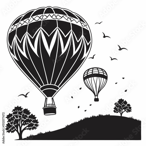 Two hot air balloons over scenic landscape