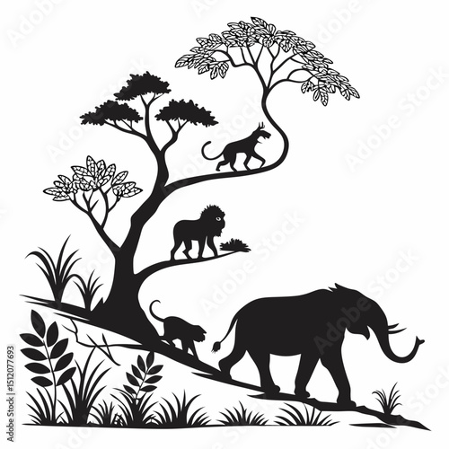 African safari animals silhouette illustration