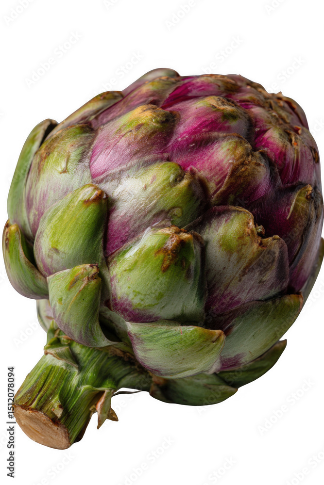 Fototapeta premium Artichoke: A close-up, vibrant depiction of an artichoke, its multi-layered leaves showcasing shades of green and purple, a testament to nature's intricate artistry.