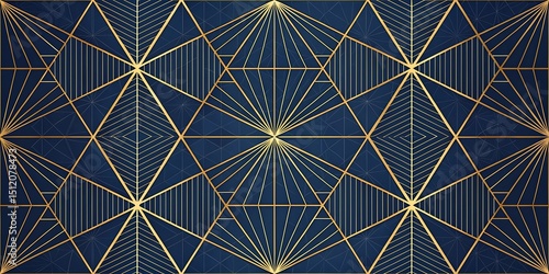 Elegant gold geometric art deco pattern on navy blue