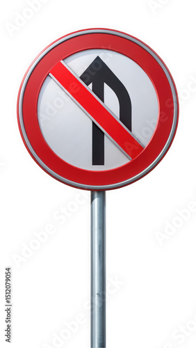 Free Download A no U-turn road sign against a clear background, prominently featuring a bold red circle and diagonal line, signaling drivers to continue straight ahead safely. - GFXLoad