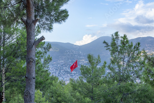 Scenic Aerial View of Alanya Harbor and City Coastline, Turkey