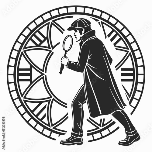 Detective investigating a clock face mystery