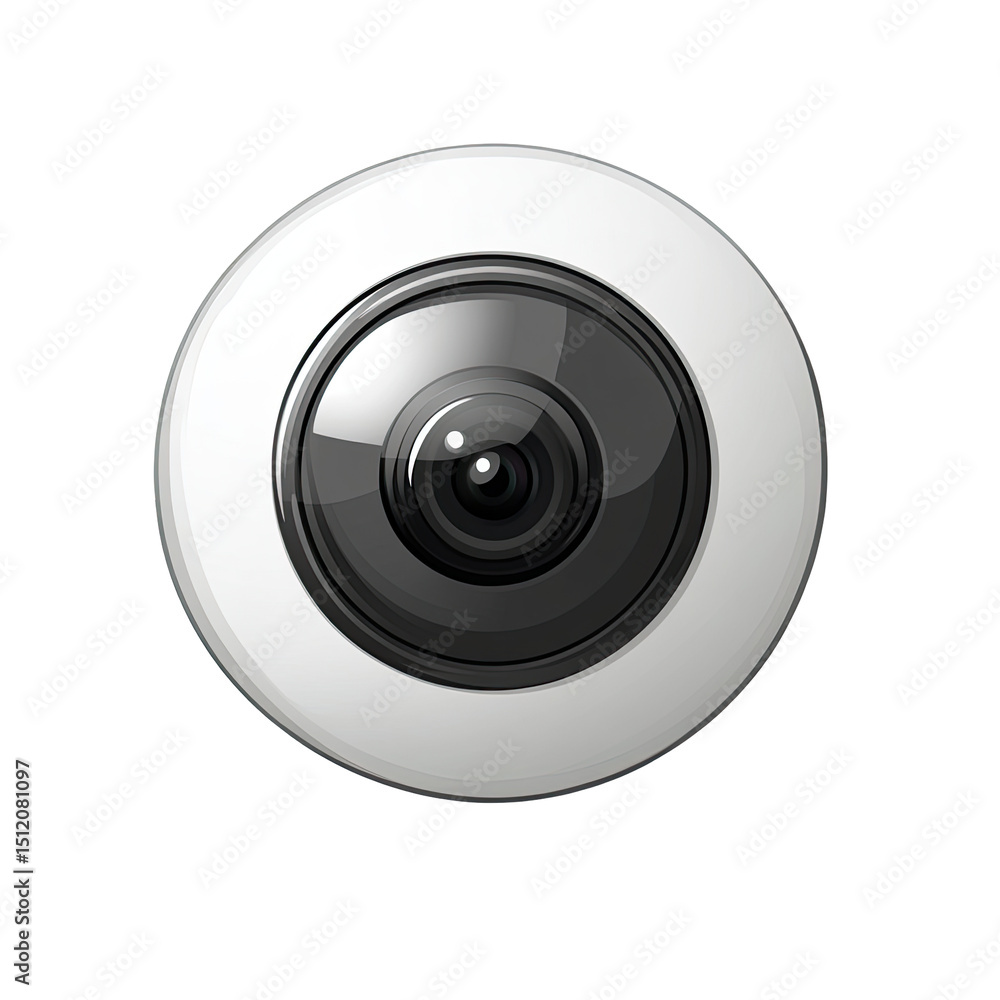 Round camera lens icon. Detailed view of a circular camera lens with a glossy finish Round camera lens icon. Detailed view of a circular camera lens with a glossy finish