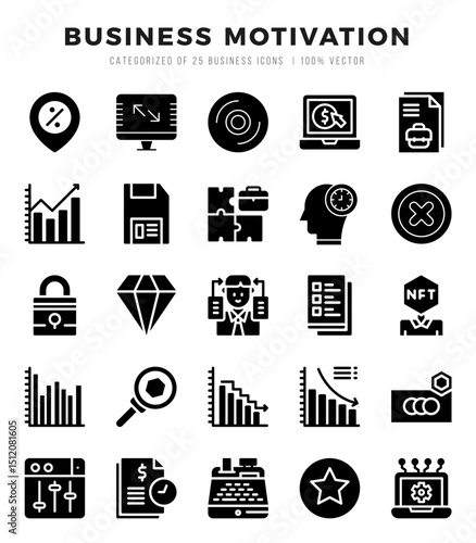 Set of Business Motivation Icons. Simple Glyph art style icons pack.