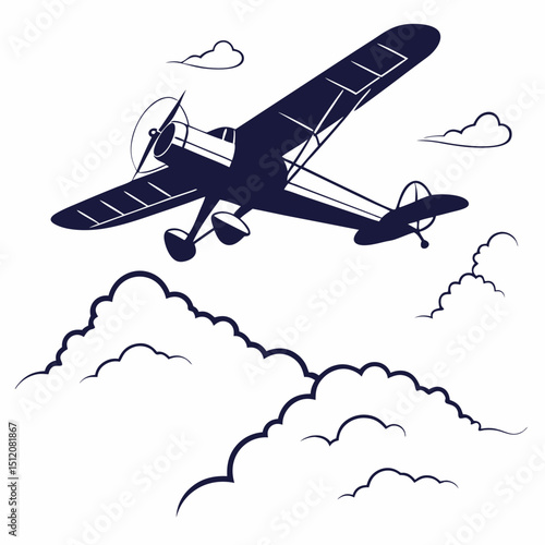 Vintage airplane flying above the clouds