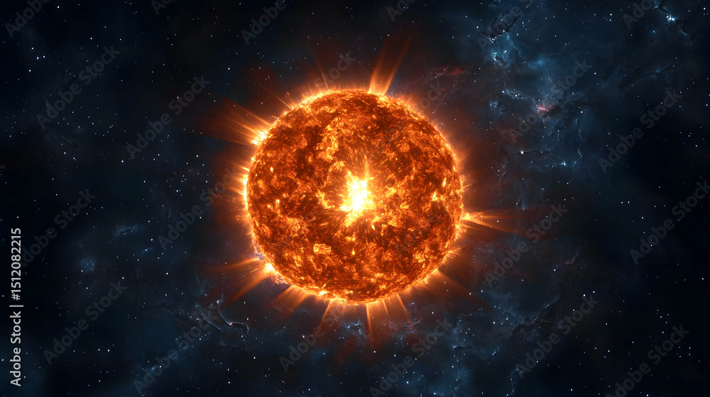 Naklejka premium Fiery Sun In Dark Space