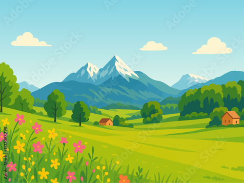 idyllic mountain scenery alps blooming meadow springtime illustration clipart