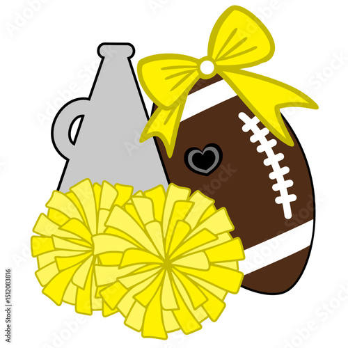 Cheerleading Vector Set: Megaphone, Pom-Poms, Football. Vector illustration.