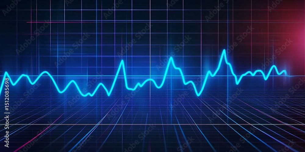Naklejka premium Emergency ekg monitoring. Blue glowing neon heart pulse. Heart beat. Electrocardiogram. Abstract heartbeat signal icon animation grid background. Health and Medical concept