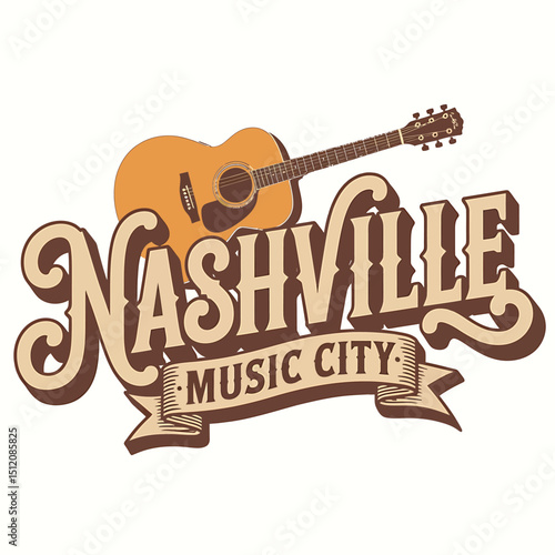 Nashville Music City A Graphic Design Featuring Acoustic Guitar