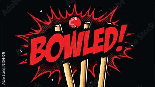Cricket bowled out wicket illustration 