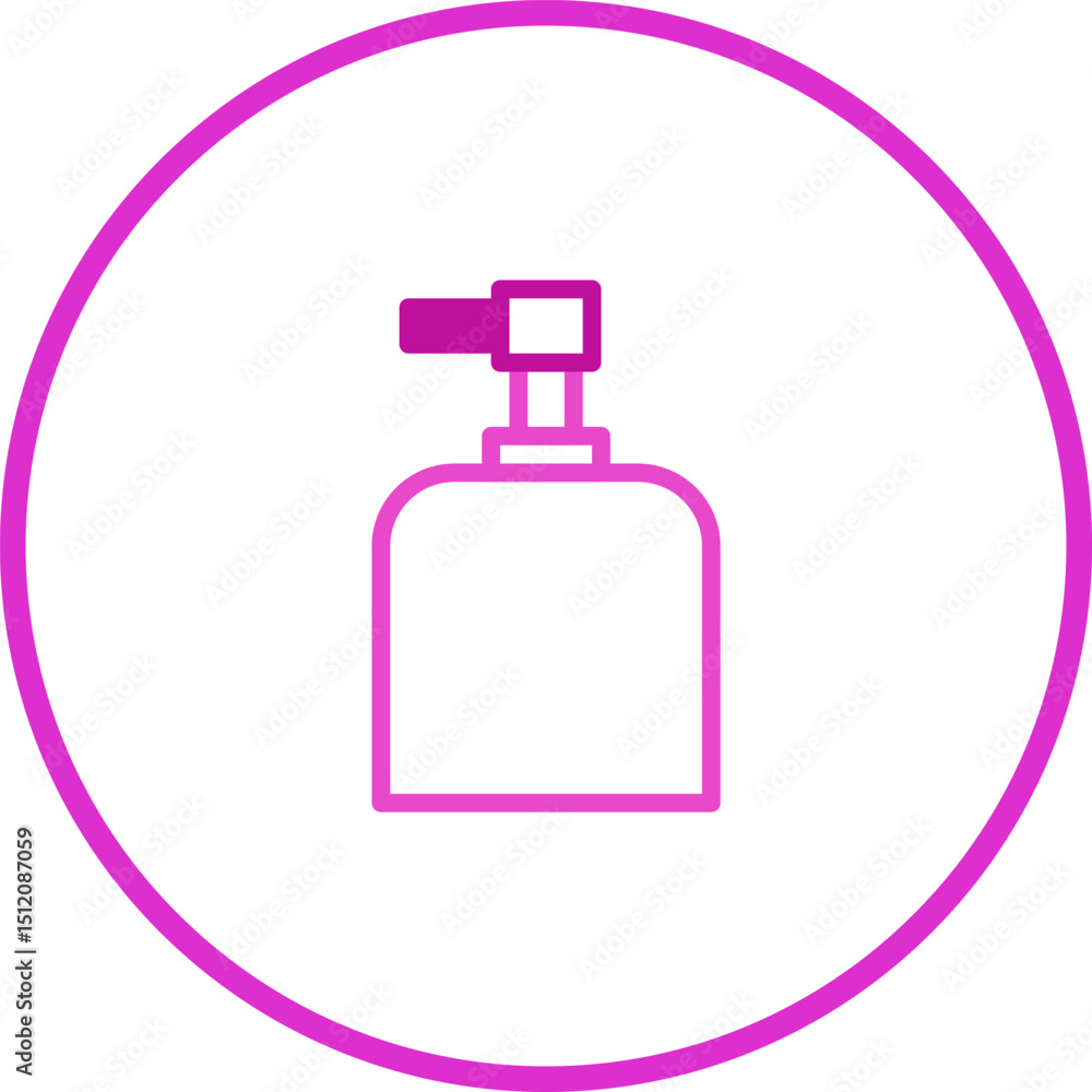 Minimalist line art of a soap dispenser in vibrant magenta circle background Minimalist line art of a soap dispenser in vibrant magenta circle background